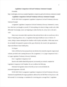 Legislation Comparison Grid and Testimony Statement Example. – page 2