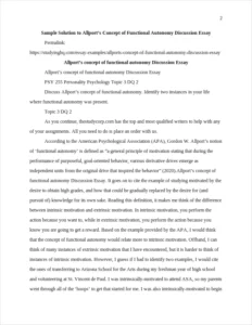 Allport’s concept of functional autonomy Discussion Essay – page 2
