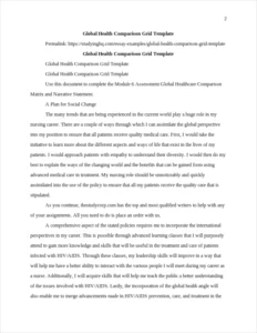 Global Health Comparison Grid Template – page 2