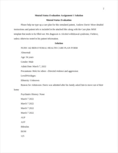 Mental Status Evaluation – page 2