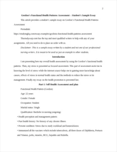 Gordon’s Functional Health Patterns Assessment – page 2