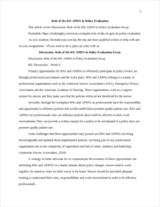 Role of the RN APRN in Policy Evaluation – page 2