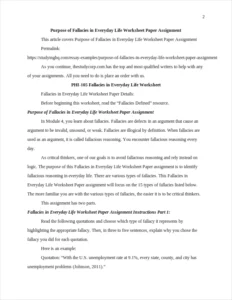 Purpose of Fallacies in Everyday Life Worksheet Paper Assignment β page 2