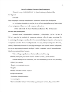 Nurse Practitioner’s Business Plan Development – page 2