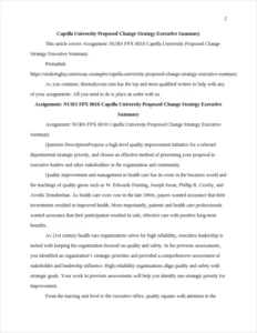 Capella University Proposed Change Strategy Executive Summary β page 2