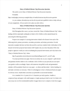 Diary of Medical Mission Trip Discussion Question β page 2