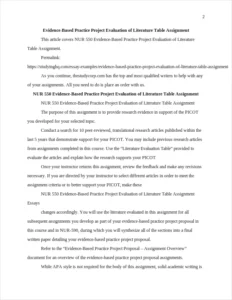 Evidence-Based Practice Project Evaluation of Literature Table Assignment – page 2