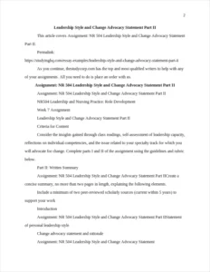 Leadership Style and Change Advocacy Statement Part II – page 2