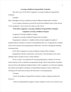 Assessing a Healthcare Program/Policy Evaluation – page 2