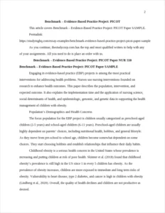 Benchmark – Evidence-Based Practice Project: PICOT Paper SAMPLE – page 2