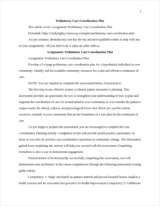 Preliminary Care Coordination Plan – page 2