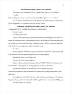 Risk for Unstable Blood Glucose Level Worksheet β page 2
