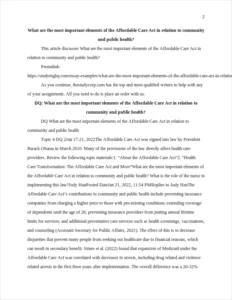 What are the most important elements of the Affordable Care Act in relation to community and public health – page 2