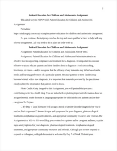 Patient Education for Children and Adolescents Assignment – page 2
