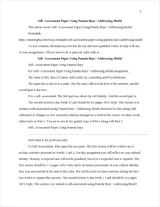 Self- Assessment Paper Using Pamela Hays’ Addressing Model – page 2