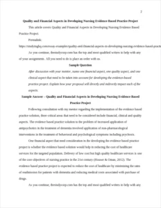 Quality and Financial Aspects in Developing Nursing Evidence Based Practice Project β page 2