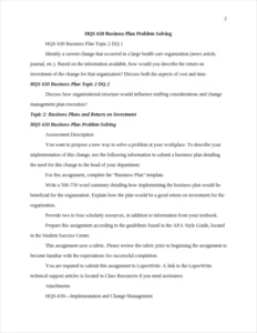 HQS 630 Business Plan – page 2