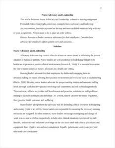 Nurse Advocacy and Leadership β page 2